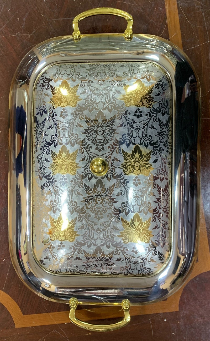 جاز صينية تقديم مستطيل بغطاء منقوش ذهبى 48×36سم - Image 5