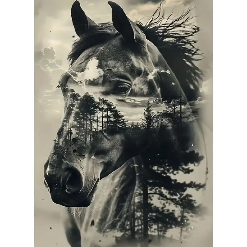 BOHADIY Horse Diamond Art Painting Kits for Adults, Full Drill Tree Diamond Dots Paintings for Beginners, Round 5D Paint with Diamonds Pictures Gem Art Painting Kits DIY Crafts16x12inch Animal Gray - Image 1