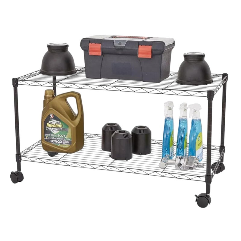 STORACK 2 Shelf Multipurpose Rack Casters Alloy Steel Metal Organizer Storage Unit On Wheel with Wire Shelving Rack Shelves Size 24x14x163 inch Black Powder Coating - Image 3