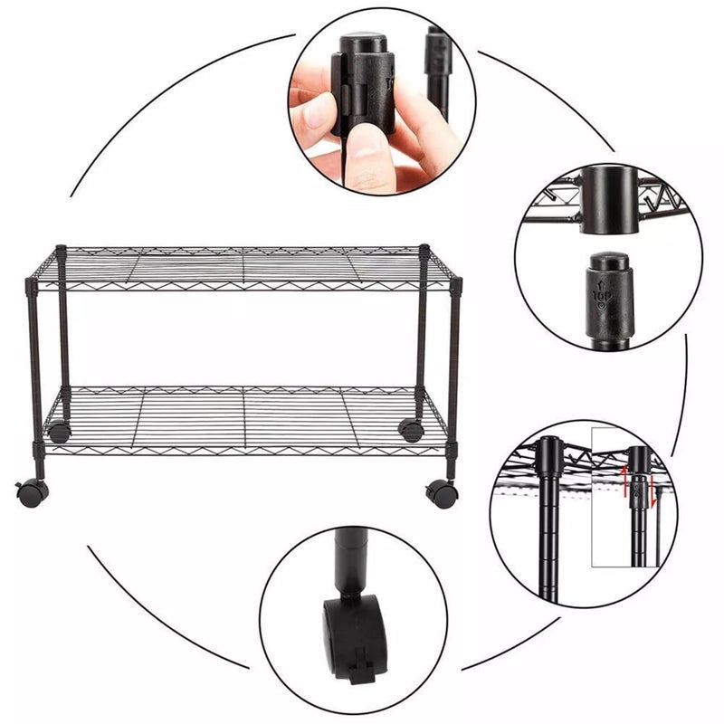 STORACK 2 Shelf Multipurpose Rack Casters Alloy Steel Metal Organizer Storage Unit On Wheel with Wire Shelving Rack Shelves Size 24x14x163 inch Black Powder Coating - Image 4