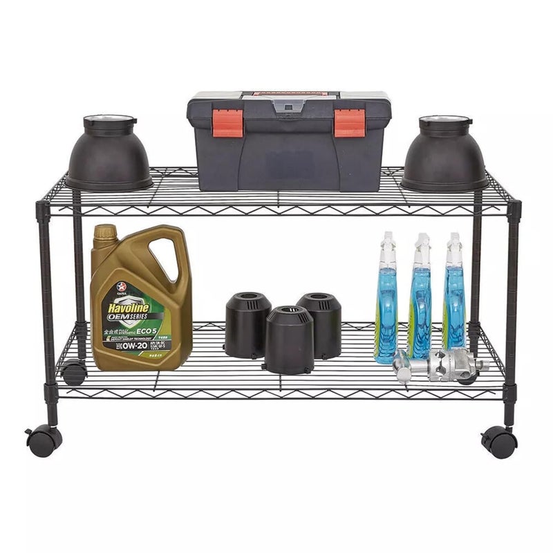 STORACK 2 Shelf Multipurpose Rack Casters Alloy Steel Metal Organizer Storage Unit On Wheel with Wire Shelving Rack Shelves Size 24x14x163 inch Black Powder Coating - Image 5