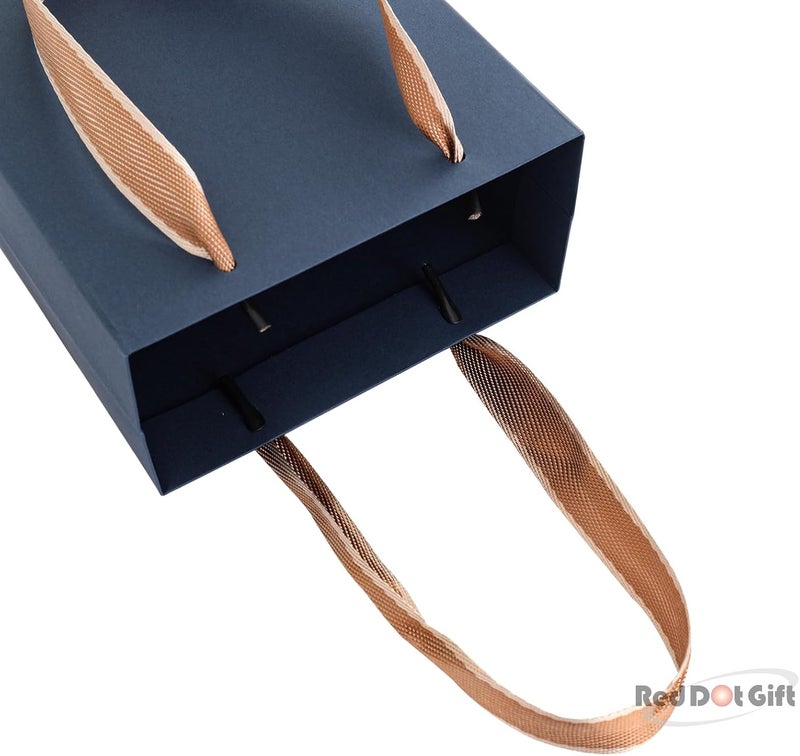 Red Dot Gift 10-Pack Luxury Navy Blue Gift Bags, H16x14x6.5cm(Mini Size)230gsm Heavy Duty Small Paper Bags with Gold Satin Ribbon Handles for Jewelry, Perfume, and Party Favors - Image 4