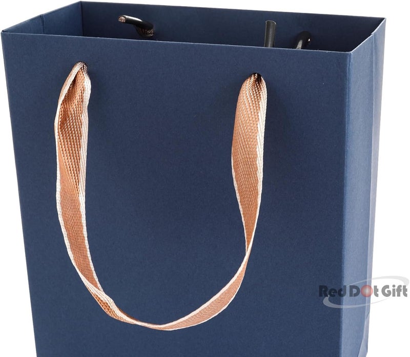 Red Dot Gift 10-Pack Luxury Navy Blue Gift Bags, H16x14x6.5cm(Mini Size)230gsm Heavy Duty Small Paper Bags with Gold Satin Ribbon Handles for Jewelry, Perfume, and Party Favors - Image 3