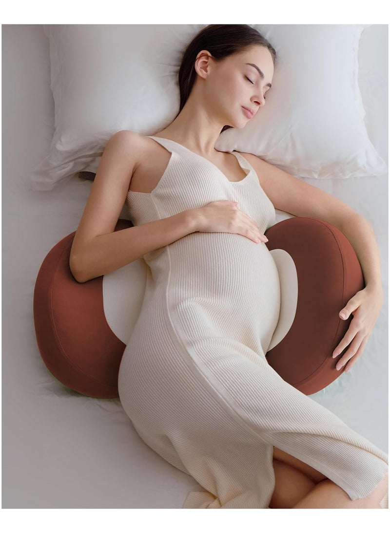Pregnancy Pillows for Sleeping,Pregnancy Pillow with Quiet Magic Tape, Maternity Pillow with Silicone Belly Pad，Breathable&Silky Touch for All Season(Coffee) - Image 1