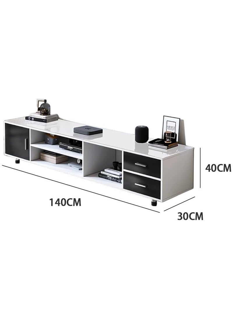 CityRiya-Long TV Stand, 140*30*40cm TV Table for 65+ Inch TV, TV Cabinet, TV Entertainment Center, Media TV Console Table with 2 Tier Storage Shelves, Television Stands for Living Room, Bedroom  - Image 2