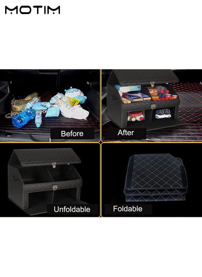 Motim Large Leather Car Trunk Organizer with Multi Compartment, 36*36*60 cm, Waterproof/Dust-proof Trunk Organizer, Collapsible Car Large Storage Box for SUV, Trunk, Car  - Image 5