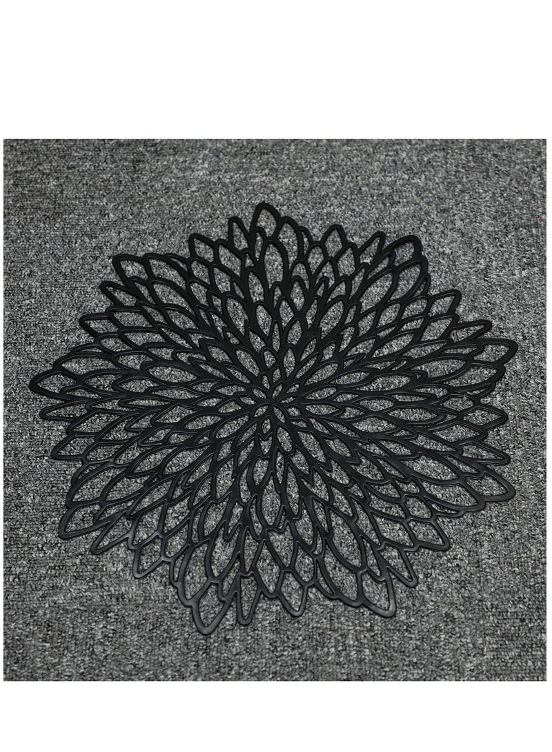 SYOSI Set of 6 Black Placemats Pressed Vinyl Hollow Out Round Floral Dining Table Mats Centerpiece Decoration 15" - Image 3