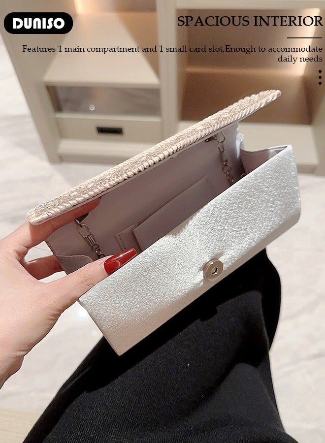 DUNISO Womens Clutch Bag, Sparkly Evening Clutch Purse, Champagne Shoulder Bag with Removable Chain, Crossbody Envelope Bag for Formal Dress Bride Wedding Prom Party - Image 3
