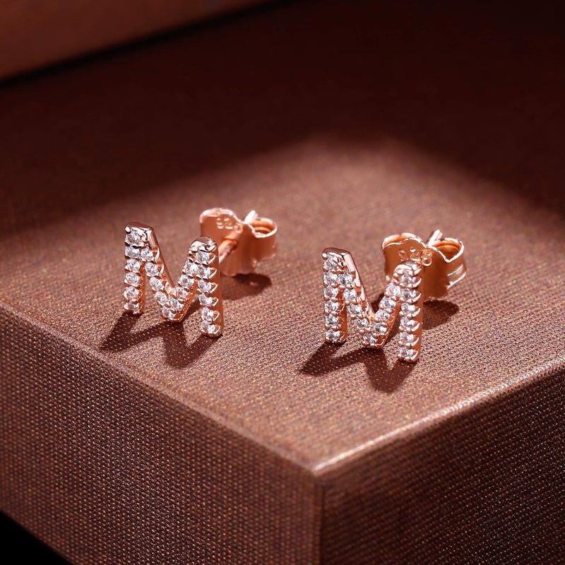 MONOOC Store Initial Stud Earrings for Girls - S925 Sterling Silver Post Cubic Zirconia Stud Earrings Initial Earrings for Girls Women Hypoallergenic Earrings Birthday Gifts for Girls Kids Jewelry - Image 4