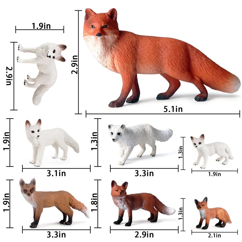 SIENON 8Pcs Fox Toy Figures Arctic Fox and Red Foxes Figurines Set Fox Family Forest Animals Figures Woodland Animal Figurines Miniature Fox Animals Toys Cake Topper for Woodland Theme Birthday Party - Image 2
