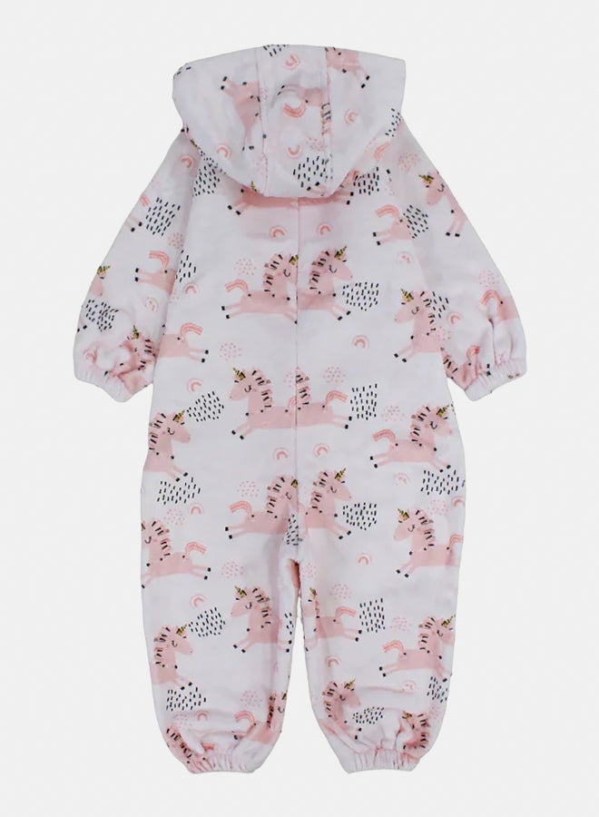 اوركيدز بيجاما فرو قطعة واحدة للبنات بغطاء رأس – وردي بطبعة يونيكورن - Image 2