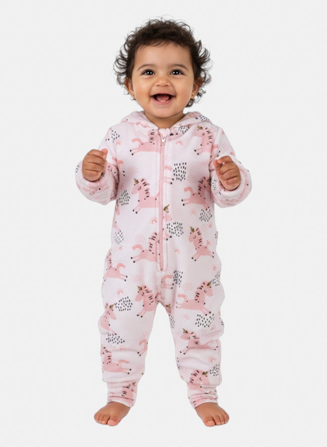 اوركيدز بيجاما فرو قطعة واحدة للبنات بغطاء رأس – وردي بطبعة يونيكورن - Image 3