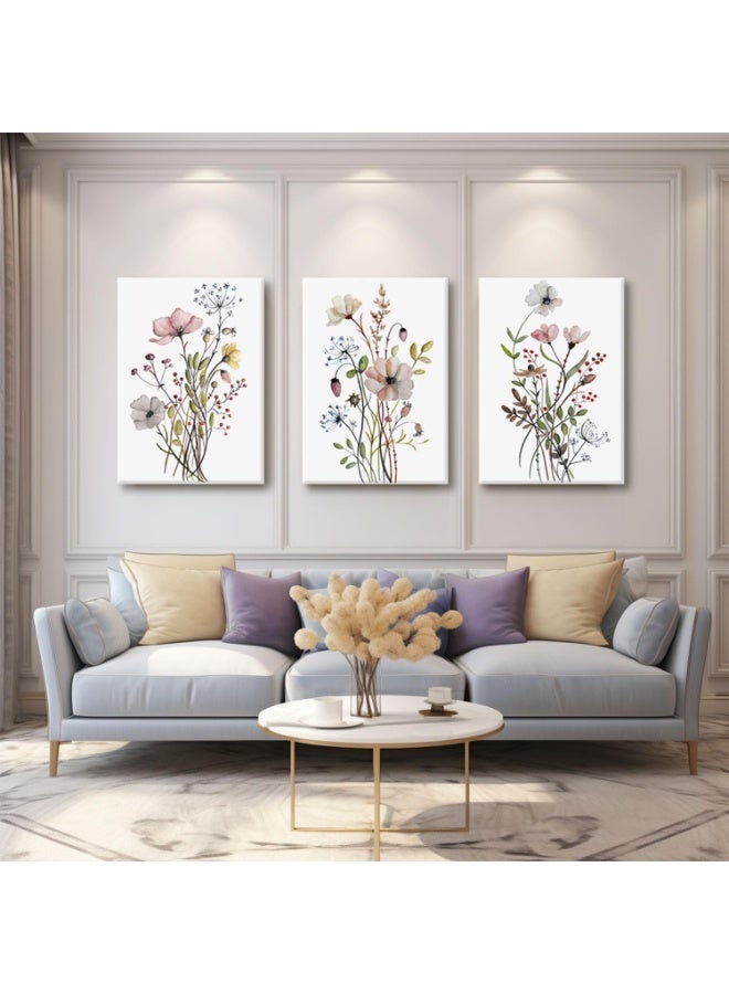 YelaJoy Set of 3 Framed Wildflower Wall Art, Pink Watercolor Botanical Floral Canvas Prints, Modern Minimalist Flower Pictures for Bedroom Living Room Bathroom Decor (12x16 inch) - Image 5