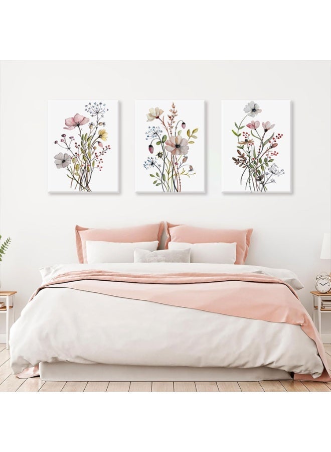 YelaJoy Set of 3 Framed Wildflower Wall Art, Pink Watercolor Botanical Floral Canvas Prints, Modern Minimalist Flower Pictures for Bedroom Living Room Bathroom Decor (12x16 inch) - Image 3