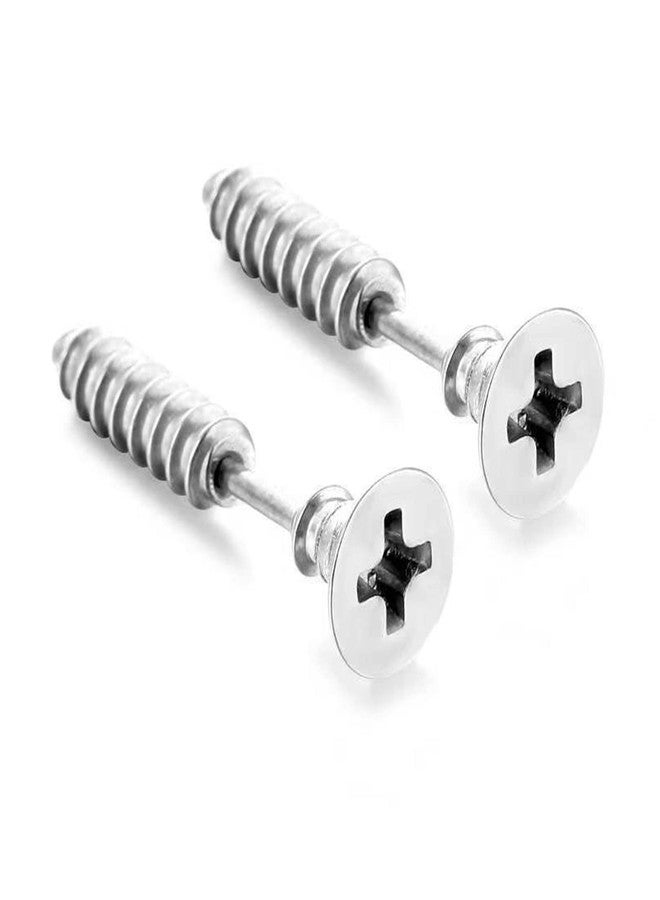 FORUBUS Punk Titanium Steel Screw Nail Stud Earrings for Women Men Streetwear Jewelry, Egirl Eboy Rock Party Jewelry-silver - Image 2