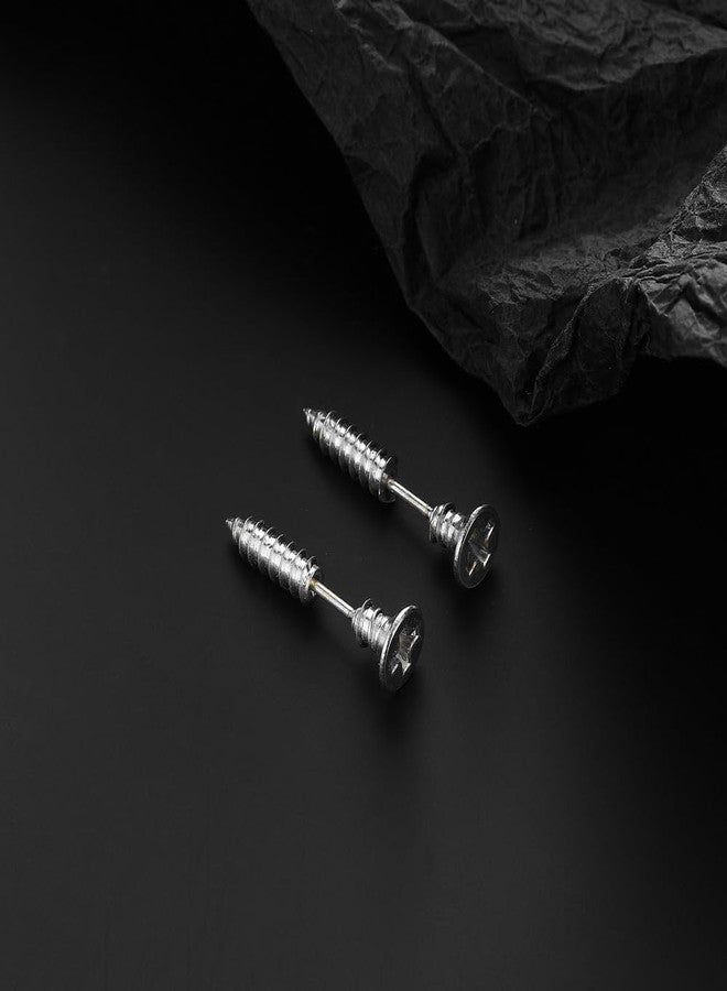 FORUBUS Punk Titanium Steel Screw Nail Stud Earrings for Women Men Streetwear Jewelry, Egirl Eboy Rock Party Jewelry-silver - Image 5