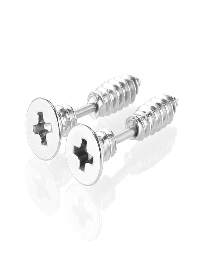 FORUBUS Punk Titanium Steel Screw Nail Stud Earrings for Women Men Streetwear Jewelry, Egirl Eboy Rock Party Jewelry-silver - Image 1