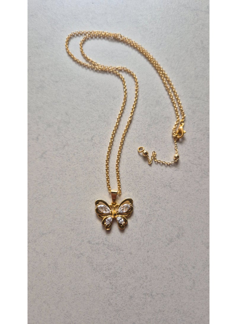 Minorisa 18K Gold-Plated Butterfly Necklace with Zircon Stones