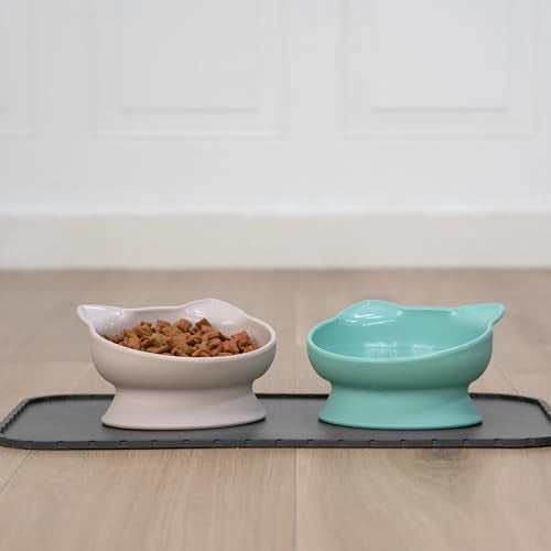 Kitty City Elevated Cat Bowls (Set of 2), Whisker-Friendly Raised Cat Food & Water Dishes, Modern Pedestal Design, Dishwasher Safe, 10.8 oz Each – Pink & Teal - Image 4