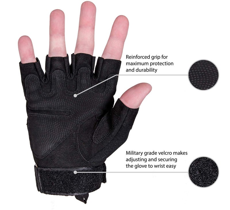 TitanOPS Fingerless Hard Knuckle Motorcycle Military Tactical Combat Training Army Shooting Outdoor Gloves Black L - Image 3