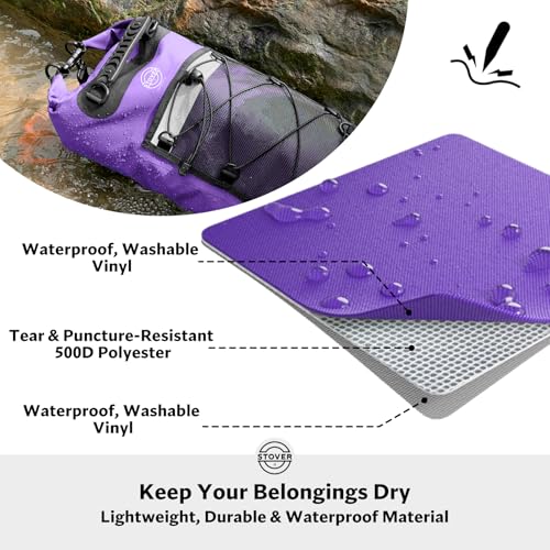 STOVER 51025304055L Waterproof Dry Backpack Phone Case Large Floating Dry Bag for Kayaking Travel Hiking Fishing Camping Motorcycles Beach HeavyDuty Roll Top MenWomen Purple - Image 3