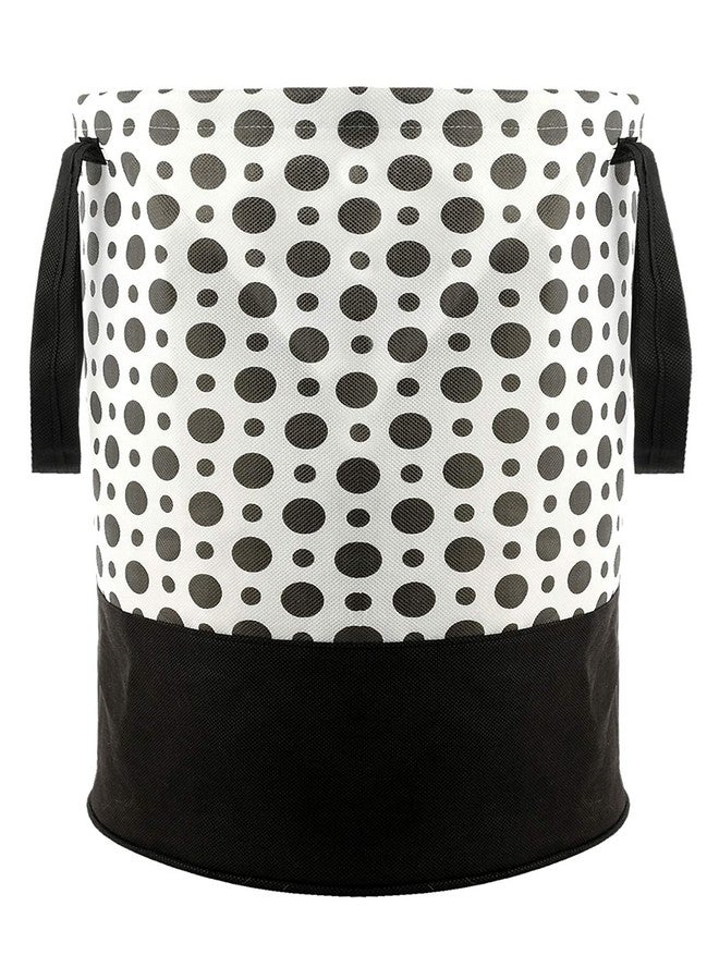 Kuber Industries Non Woven Non-Woven Round Laundry Basket For Clothes|Polka Dots Print Foldable Toy Storage Organizer|Reinforced Handle With Sturdy Base 45 Ltr (White) - Image 3