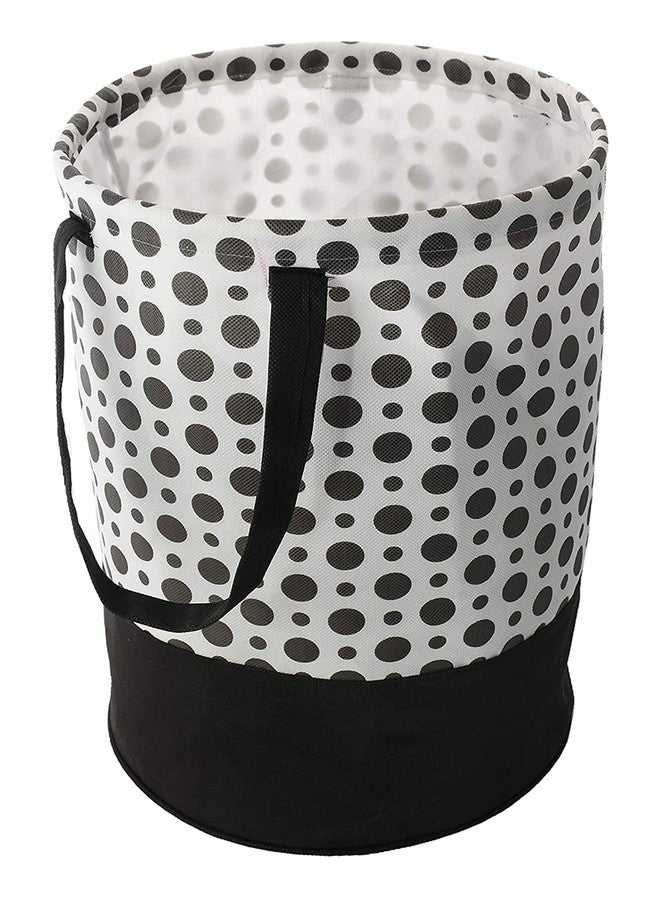 Kuber Industries Non Woven Non-Woven Round Laundry Basket For Clothes|Polka Dots Print Foldable Toy Storage Organizer|Reinforced Handle With Sturdy Base 45 Ltr (White) - Image 1