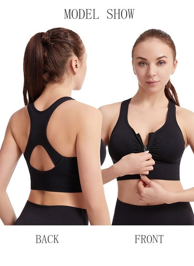 DUNISO - Women's Zip Front Sports Bra Active Yoga Girl Sports Bras Wirefree Lightweight Comfort Bra with Adjustable Strap for Yoga Running L - Image 1