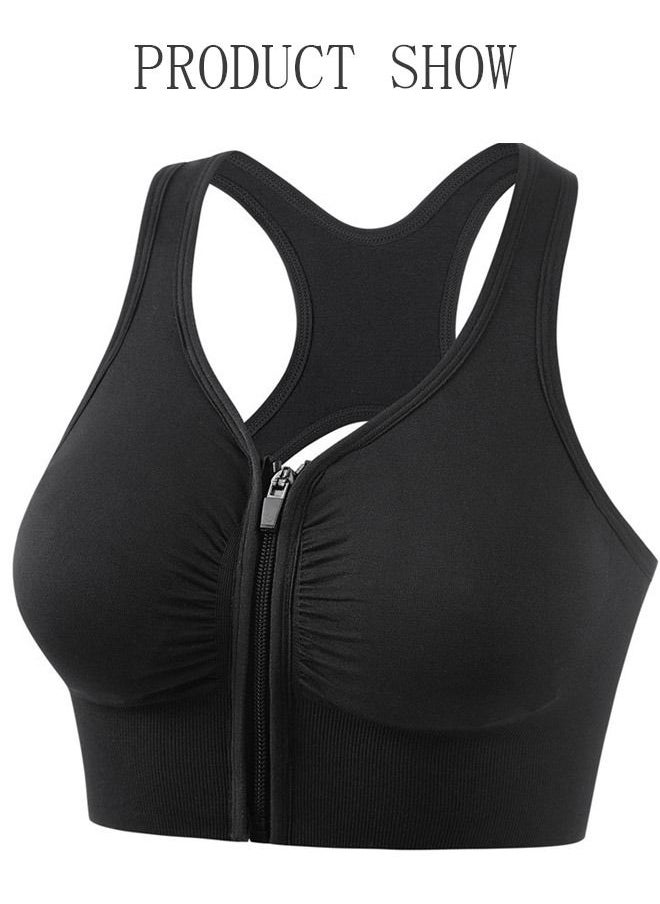 DUNISO - Women's Zip Front Sports Bra Active Yoga Girl Sports Bras Wirefree Lightweight Comfort Bra with Adjustable Strap for Yoga Running L - Image 1