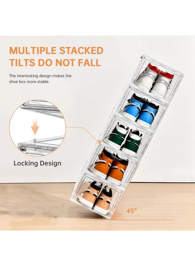 DUNGRANI ENTERPRISE Multipurpose Thicken & Sturdy Clear Shoe Storage Organizer with Magnetic Door, Stackable Boxes for Closet, Foldable Space-Saving Shoe Rack for Sneaker Boot Container, Plastic Shoe Box (Pack Of 8) - Image 5