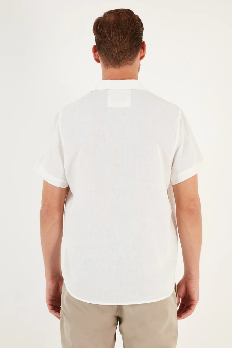 بوراتي Linen Look Short Sleeve Open Collar Regular Fit Shirt Men's Shirt CF23S116775