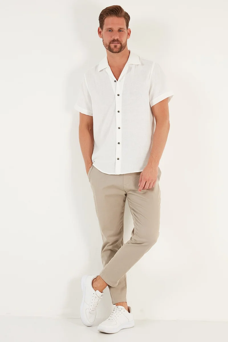 بوراتي Linen Look Short Sleeve Open Collar Regular Fit Shirt Men's Shirt CF23S116775
