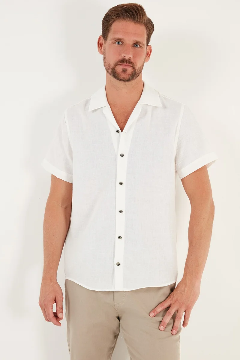 بوراتي Linen Look Short Sleeve Open Collar Regular Fit Shirt Men's Shirt CF23S116775
