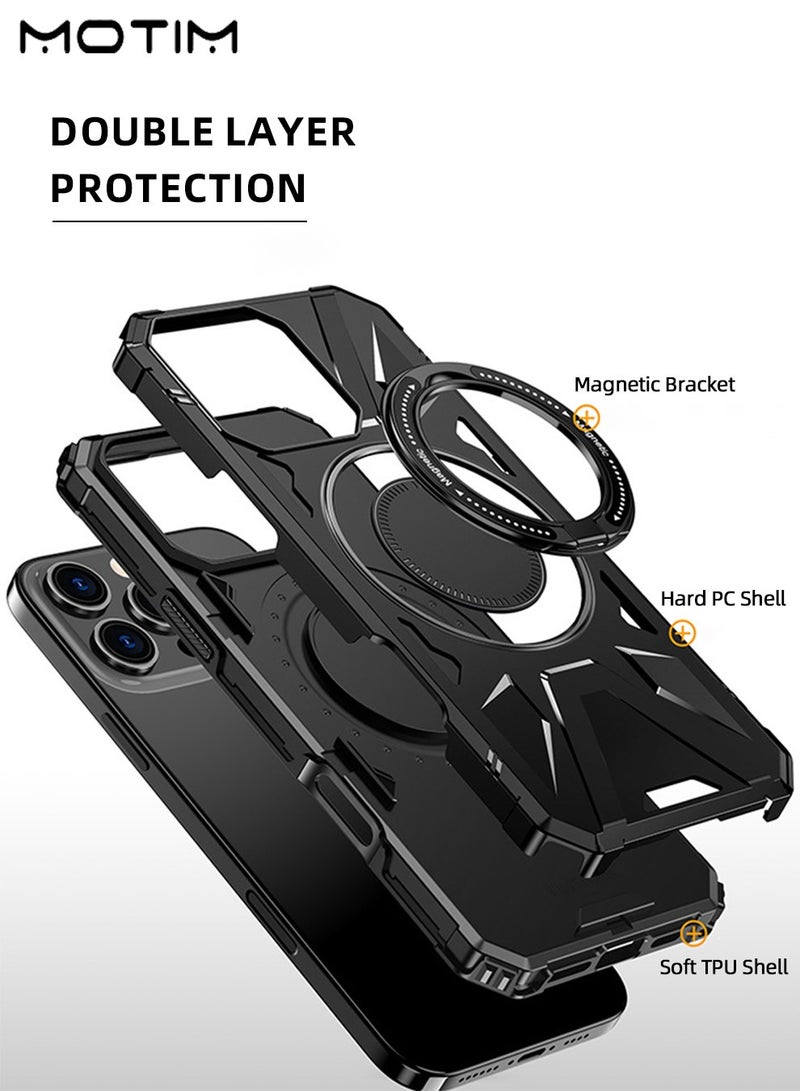 Motim iPhone 16 Pro/Pro Max Magsafe Case with 360° Ring Kickstand, Strong Magnetic, Sturdy & Versatile Stand, Support Car Magnetic Holder Fuction, Anti-Scratch Shockproof Hard Back Cover - Image 5