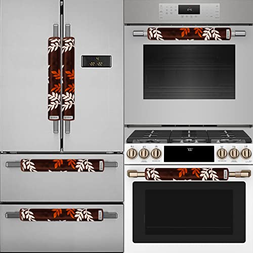 E-Retailer® Exclusive 3-Layered Polyester Combo Set of Appliances Cover (1 Pc. Fridge Top Cover, 3 Pc. Handle Cover, 1 Pc. of Microwave Oven Top Cover and 1 Pc. Front Load Washing Machine Cover) (Brown, Design-Leaf, Set Contains-6 Pcs.) - Image 3