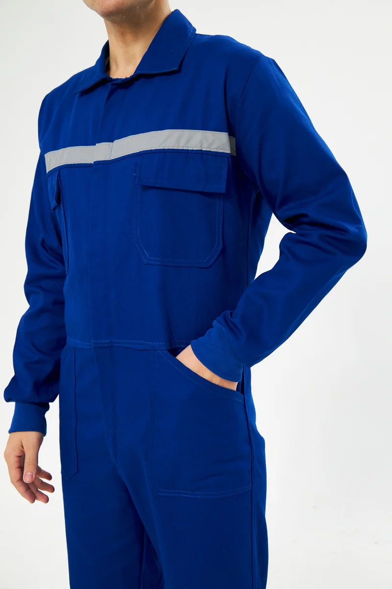 Mervem Jumpsuit All 100% Cotton Reflective Sax Blue