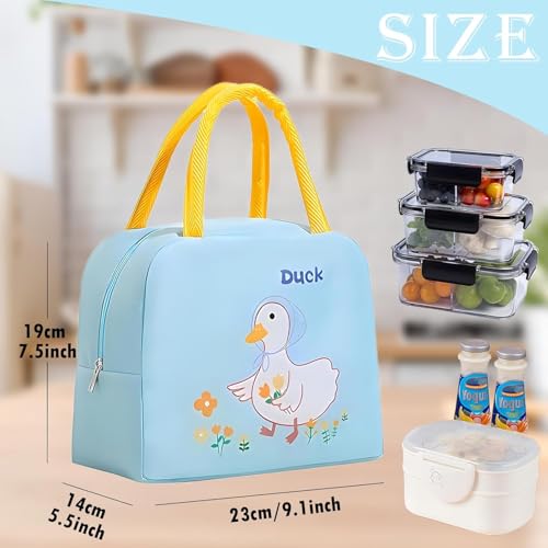 Flywind Kids Lunch Bag for Girls Boys Students | Small Foldable Waterproof Lunch Box for Travel Picnic School | Reusable Cartoon Insulated Lunchbag (Blue Duck) - Image 2