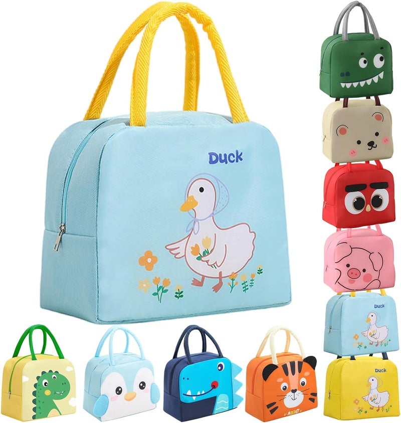 Flywind Kids Lunch Bag for Girls Boys Students | Small Foldable Waterproof Lunch Box for Travel Picnic School | Reusable Cartoon Insulated Lunchbag (Blue Duck) - Image 1