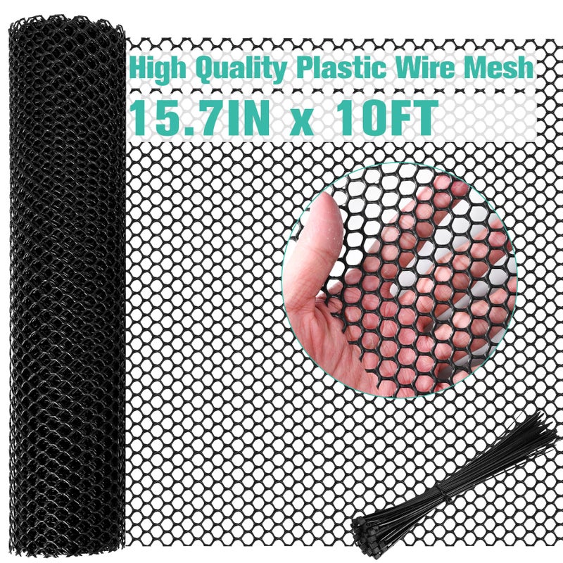 Miuwauer Plastic Mesh Fence Sheet 157IN x 10FT 03IN Opening Plastic Chicken Wire Netting Roll Durable for Dogs Poultry Puppy Garden Snake Barrier with 50 Pcs Zip Ties Black - Image 2