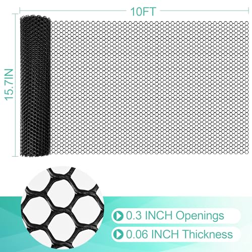Miuwauer Plastic Mesh Fence Sheet 157IN x 10FT 03IN Opening Plastic Chicken Wire Netting Roll Durable for Dogs Poultry Puppy Garden Snake Barrier with 50 Pcs Zip Ties Black - Image 3