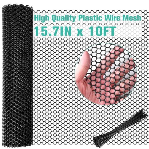Miuwauer Plastic Mesh Fence Sheet 157IN x 10FT 03IN Opening Plastic Chicken Wire Netting Roll Durable for Dogs Poultry Puppy Garden Snake Barrier with 50 Pcs Zip Ties Black - Image 1