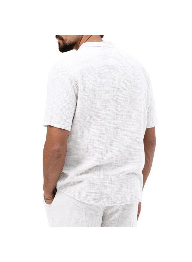 Men's Casual Pure Color T-Shirt Short Sleeve Shirt Pants Set Thin Summer - Image 2
