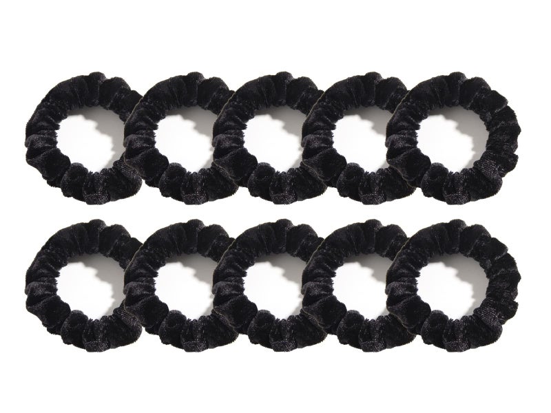 Pack of 10 Small Velvet Scrunchies for Women Hair Accessories Mini Thin Elastic Hair Ties Black