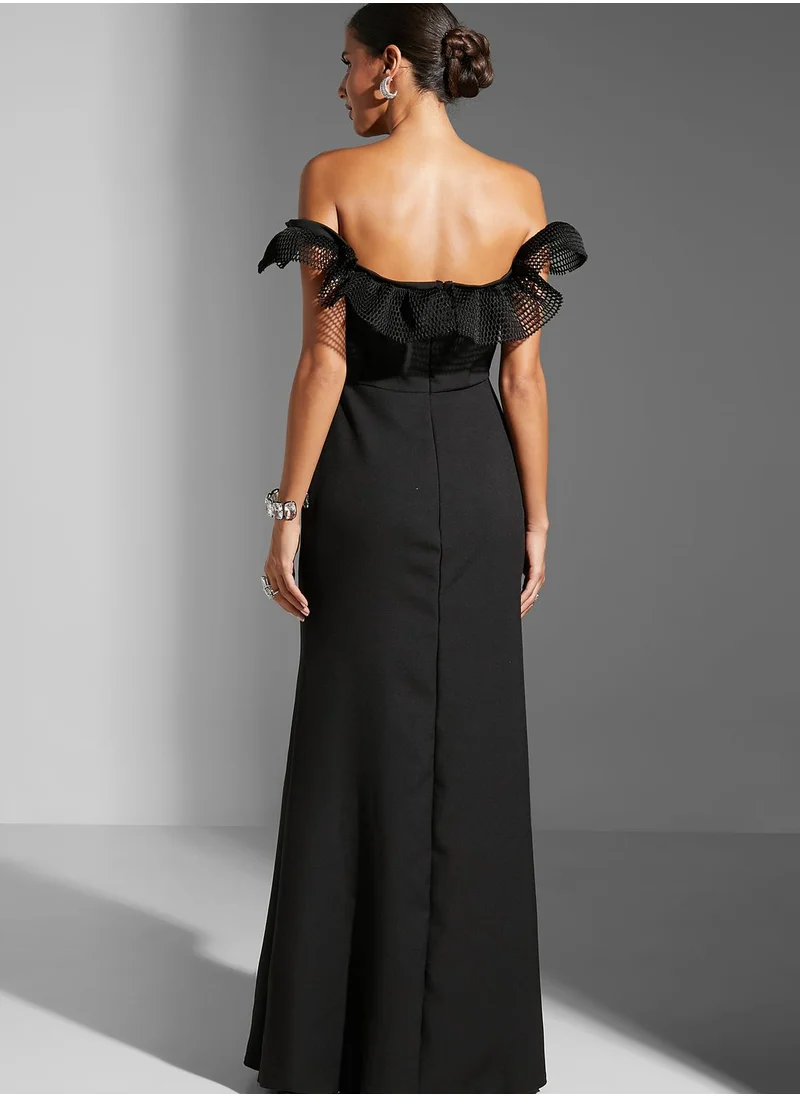 Namshi x Zena Louay Strapess Gown With Gathered Ruffles