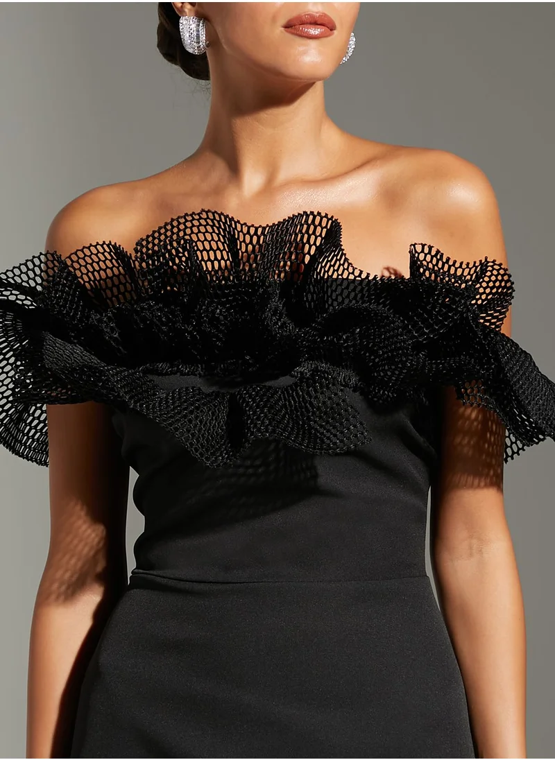Namshi x Zena Louay Strapess Gown With Gathered Ruffles