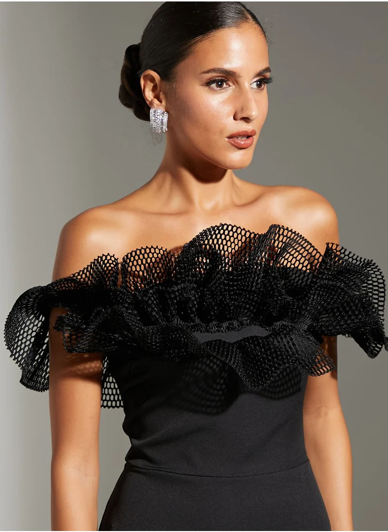 Namshi x Zena Louay Strapess Gown With Gathered Ruffles