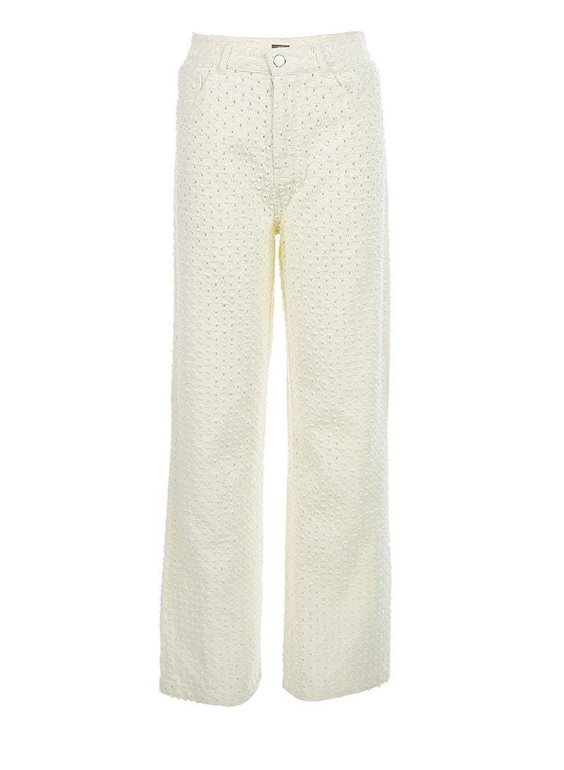 London Rag Textured High Waist Pants in White - Image 3