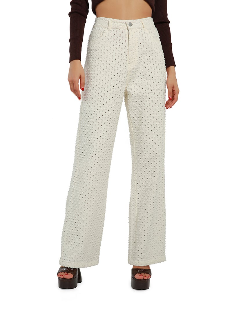 London Rag Textured High Waist Pants in White - Image 2