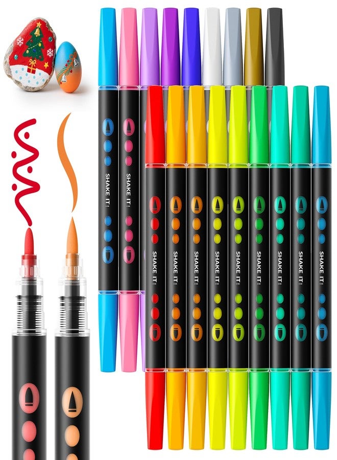 ساني أقلام تلوين أكريليك من سوني، ١٨ لونًا، برأسين: رأس مدبب ورأس فرشاة، مناسبة للتلوين على الورق، والمعادن، والصخور، والسيراميك، والخشب، والقماش، والزجاج، مجموعة أدوات فنية وحرفية يدوية - Image 1