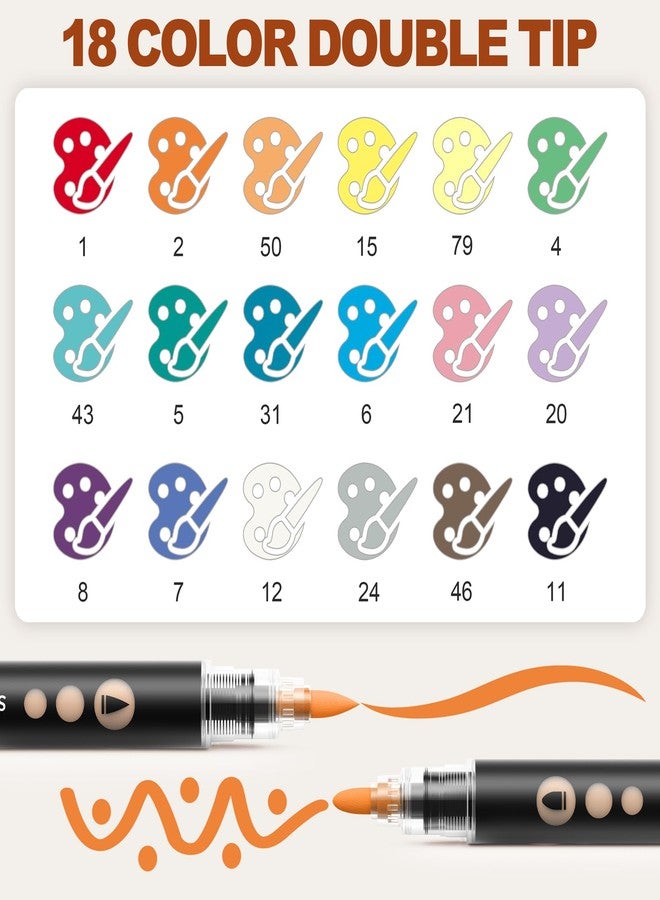 ساني أقلام تلوين أكريليك من سوني، ١٨ لونًا، برأسين: رأس مدبب ورأس فرشاة، مناسبة للتلوين على الورق، والمعادن، والصخور، والسيراميك، والخشب، والقماش، والزجاج، مجموعة أدوات فنية وحرفية يدوية - Image 3